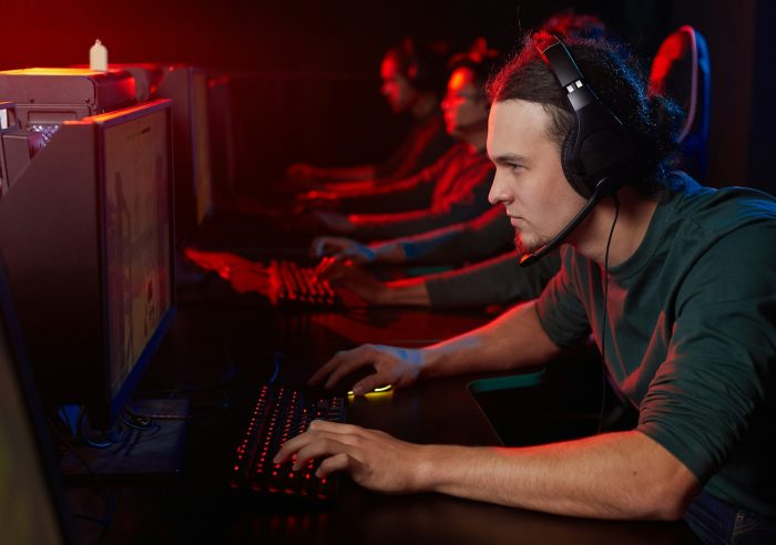 Gamers playing in club